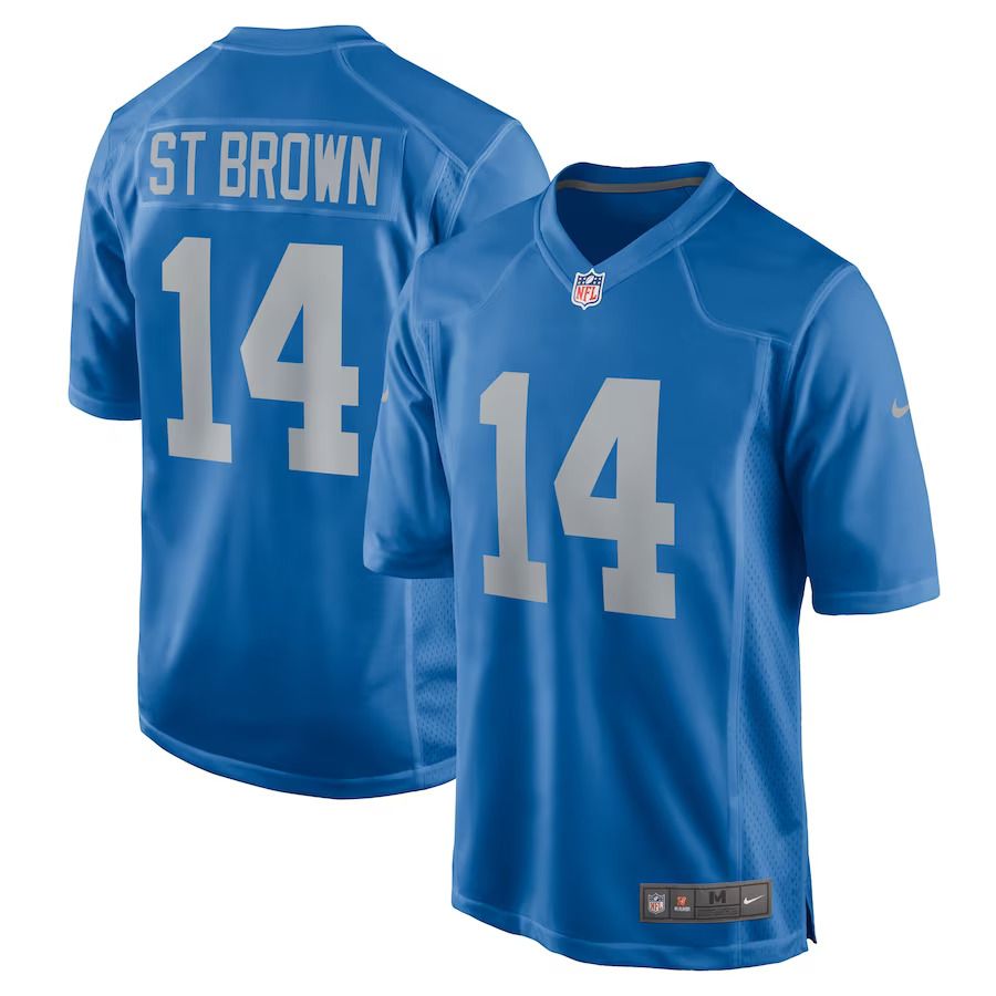Men Detroit Lions 14 Amon-Ra St. Brown Nike Blue Player Game NFL Jersey